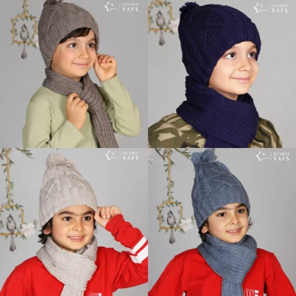 کلاه و شال گردن بافت بچه گانه پوم دار