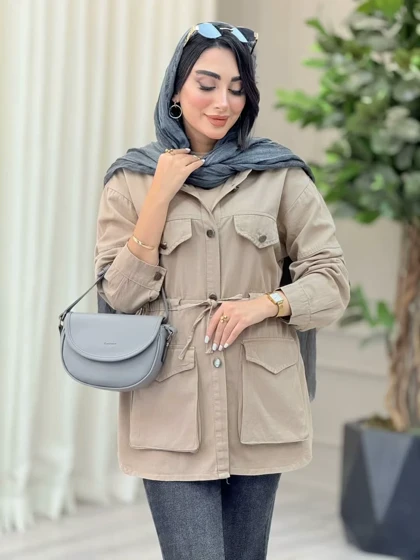 مانتو کتان کمرگت جیب پاکتی