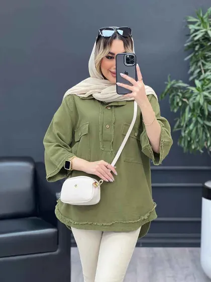 مانتو یقه دو دکمه دو جیب