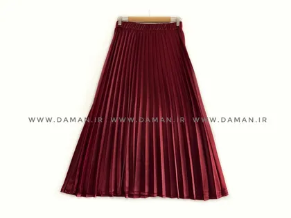 دامن پلیسه ساتن زرشکی قد 85 کد (255)