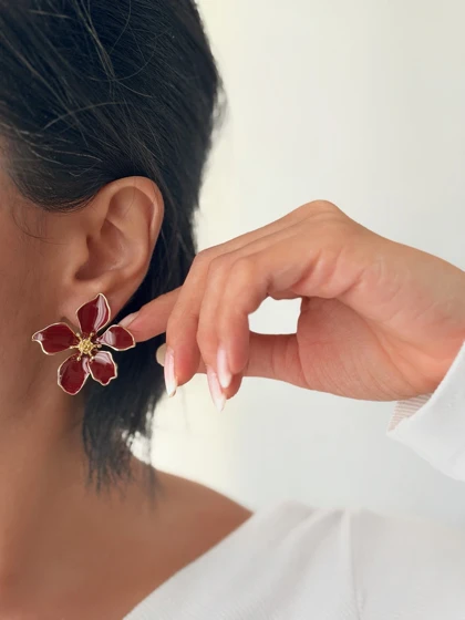 گوشواره های گل زرشکی میناکاری