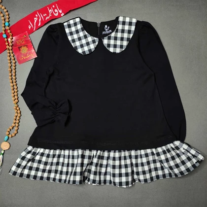 پیراهن دامنی چهارخونه مشکی دخترانه