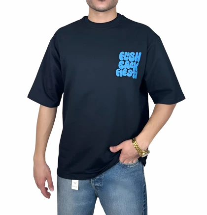 تیشرت آستین کوتاه مردانه مشکی با چاپ پفکی