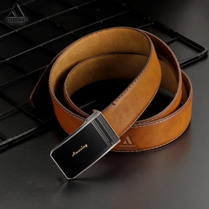 کمربند مردانه عسلی Leather Belt BL66