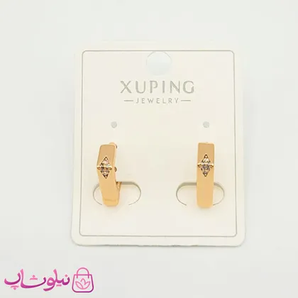 گوشواره دخترانه ژوپینگ مدل چند ضلعی نگین‌دار
