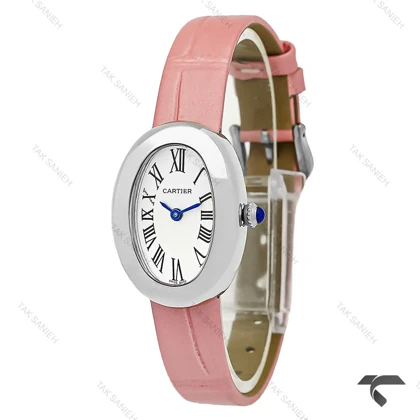ساعت کارتیه Baignoire زنانه سیلور بند چرم صورتی Cartier-9844-L