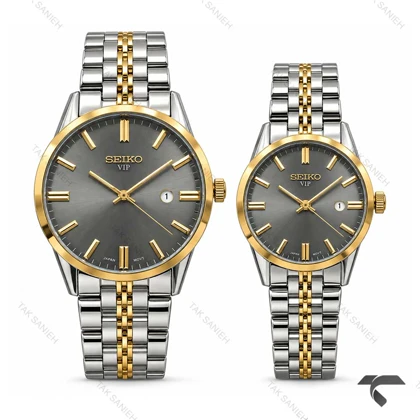 ساعت ست سیکو VIP رفرنس 31622 دورنگ طلایی صفحه دودی Seiko-11534-S