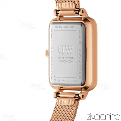 ساعت دنیل ولینگتون زنانه حصیری مستطیلی رزگلد صفحه سفید ایندکس یونانی 105522