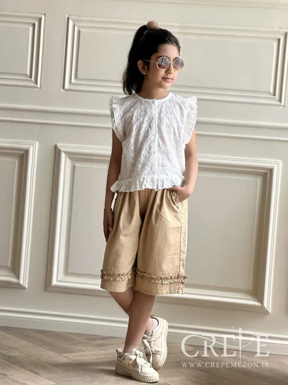 ست تاپ خامه دوزی و شلوارک چین‌دار