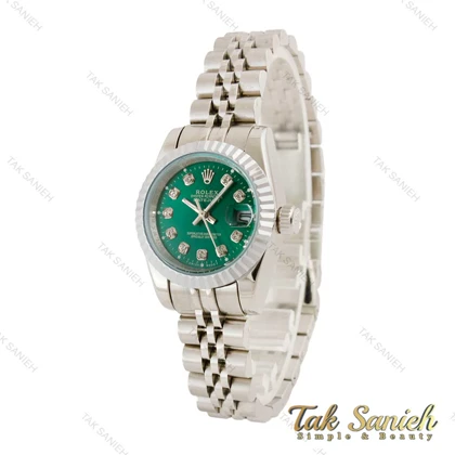 ساعت رولکس دیت جاست زنانه نقره ای صفحه سبز اسمال Rolex-4509-S-L