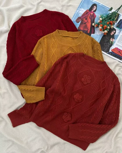 پلیور بافت گل برجسته لوزی کد 5438