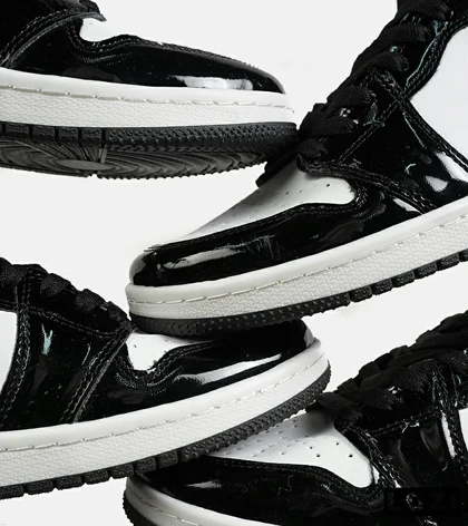 کفش کتانی مردانه و زنانه ساق‌دار مشکی سفید ورنی NIKE jordan 1