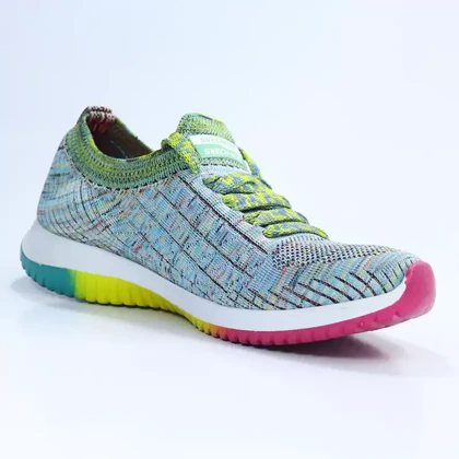 کفش راحتی زنانه اسکچرز دهنه کشی با بند نمایشی سبز برفکی