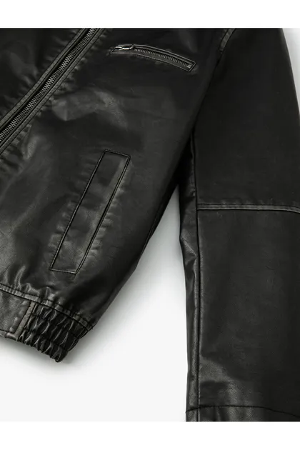 جیب یقه پیراهن زیپ‌دار ژاکت چرم مصنوعی بزرگ 4SAL20039IW