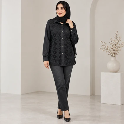 شومیز گیپور تمنا مشکی