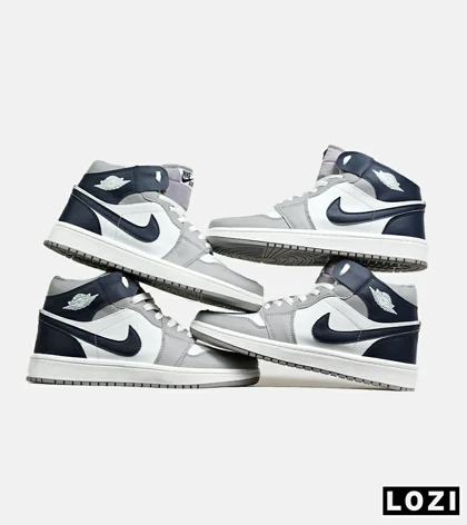 کفش کتانی ساق‌دار مردانه و زنانه سفید سرمه ای طوسی NIKE jordan 1 مدل 6580