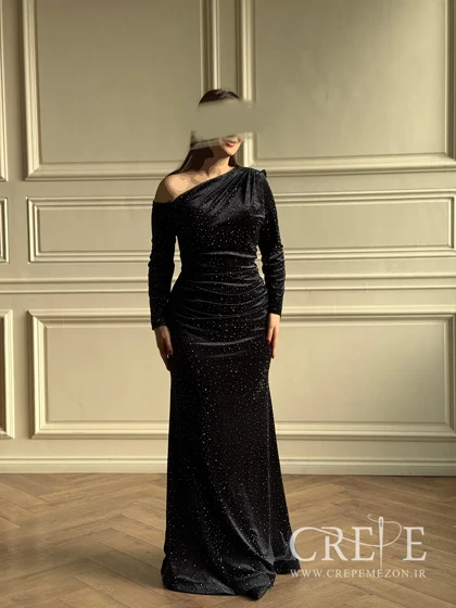 ماکسی مخمل نگینی سرشانه کار شده