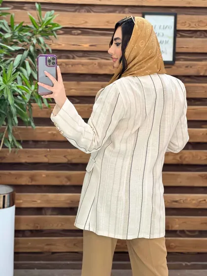 کت لینن راه راه سنجاق دار