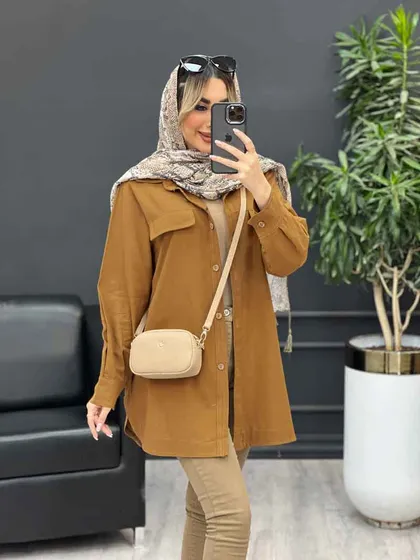 مانتو دکمه چوبی جیب نما