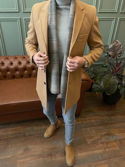 پالتو 3 دکمه یقه بلیزر جیب پالتویی کرم o114