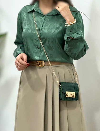 شومیز ساتن جلو دکمه نیکا