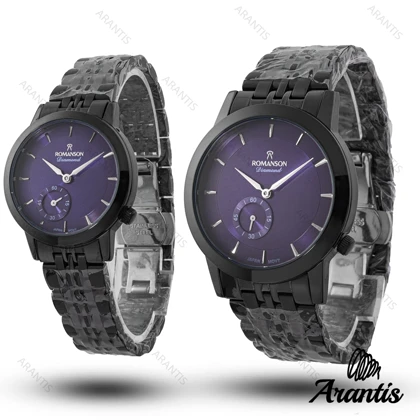 ساعت ست رومانسون diamond مشکی صفحه سورمه ای دو موتوره s-10204