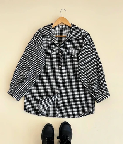 مانتو جلو دکمه آستین پف کد 2508