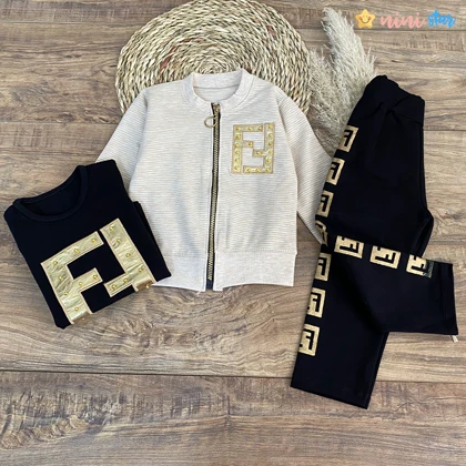 ست سویشرت و تیشرت و شلوار دخترانه FENDI سه تکه