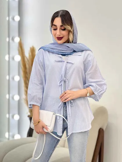 شومیز راه راه جلو بند آستین پیله