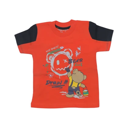 ست تیشرت آستین کوتاه و شلوارک پسرانه مدل خرس PJ1146 رنگ نارنجی