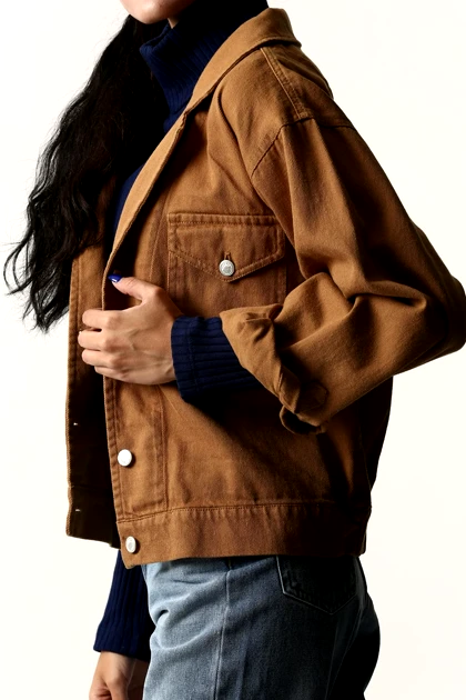 کت کراپ یقه انگلیسی کتان زنانه