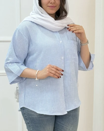 تونیک باکسی راه راه لینن کد محصول 1636