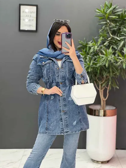 مانتو جین کمرکش چاک‌دار
