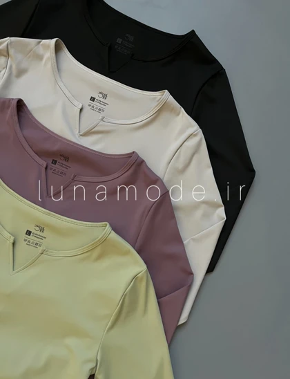 تیشرت یقه هفت آستین بلند بغل چین‌دار زنانه
