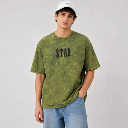 تیشرت سنگشور مردانه قواره باکسی - طرحدار استایل اسپرت C305
