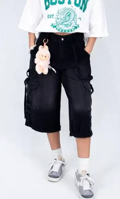 شلوارک بگ شش جیب ذغالی