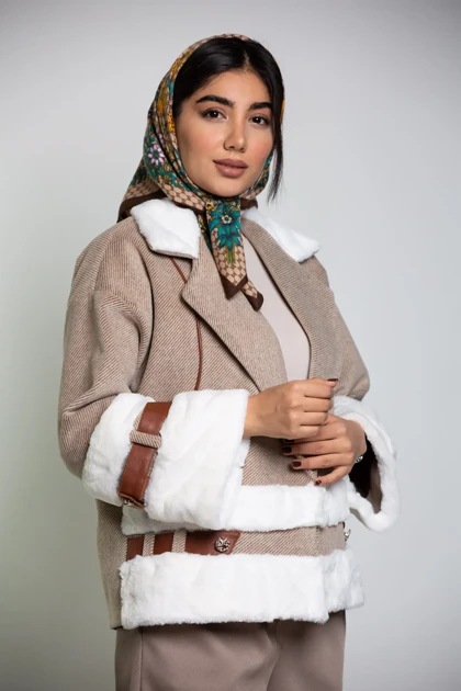 پالتو فوتر کجراه ترکیبی با چرم