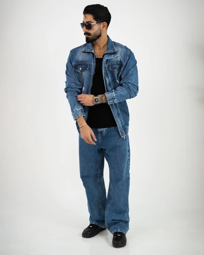 کت جین مردانه باکسی زیپ‌دار_کد4632