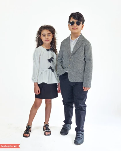 تونیک سفید ژاکارد با پاپیون مشکی