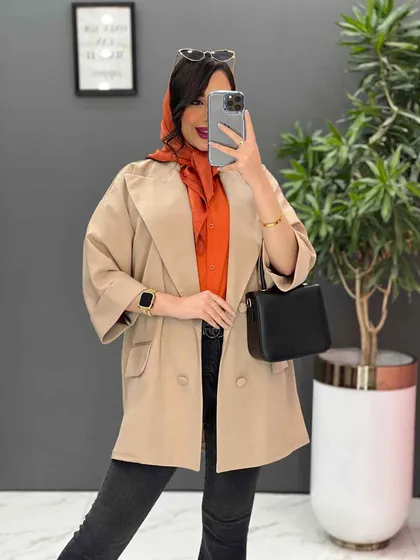 مانتو کتی چهاردکمه آستین دوبل