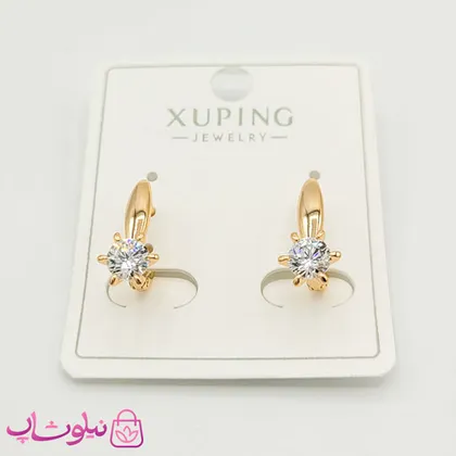 گوشواره دخترانه ژوپینگ تک نگین طلایی