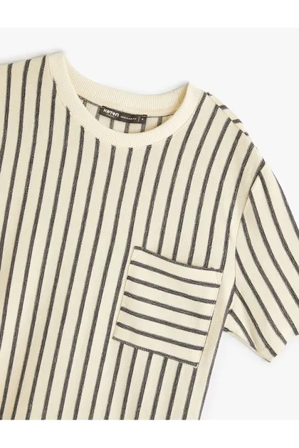 تیشرت بیسبال آستین کوتاه یقه خدمه نخی 4SAM10836HK