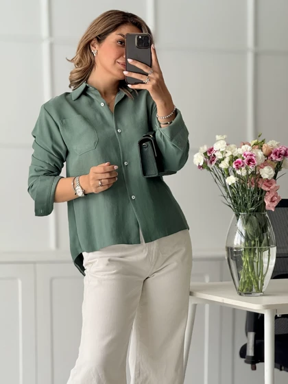 شومیز زنانه casual سبز زنیر