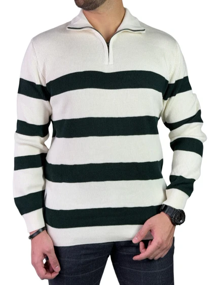 بافت مردانه برند نکست مدل نیم زیپ گرم بالا رنگ سفید سبز کد 00341