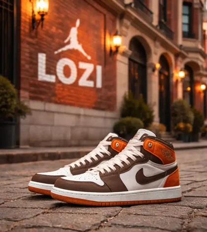 کفش کتانی مردانه و زنانه ساق‌دار سفید قهوه ای NIKE jordan 1 مدل 8480