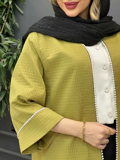 مانتو جلو باز مروارید دوزی