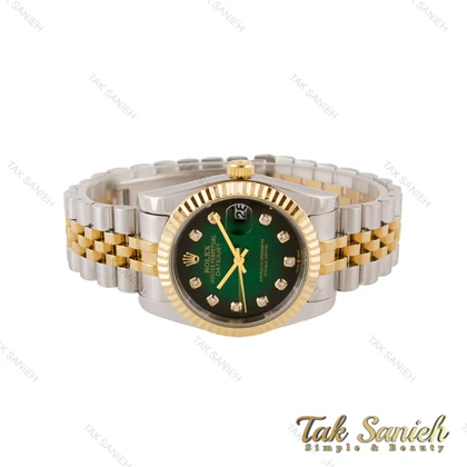 ساعت رولکس دیت جاست مردانه دورنگ طلایی صفحه سبز مشکی Rolex-4797-G