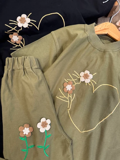 تیشرت شلوار قلب و گل