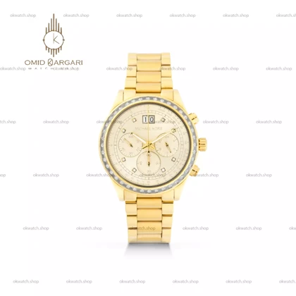 ساعت مچی مایکل کورس کورنوگراف بند و صفحه طلایی دورنگین Michael Kors