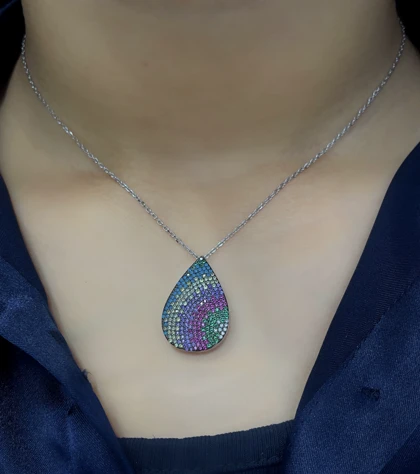 گردنبند نقره زنانه اشکی رنگی 992